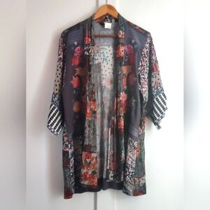 John Mark Women's Floral Embroidered Kimono | 3/4 Sleeve | Sz Large